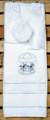 Mouchtaris Collection Baptism Towel Set Carousel Λευκό