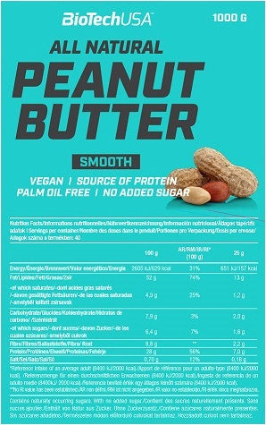 Biotech USA Erdnussbutter Cremig Peanut Butter Smooth 1000gr