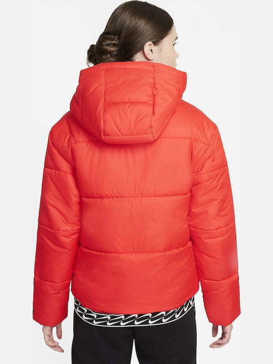 Nike Therma-FIT Κοντό Γυναικείο Puffer Μπουφάν για Χειμώνα Κόκκινο