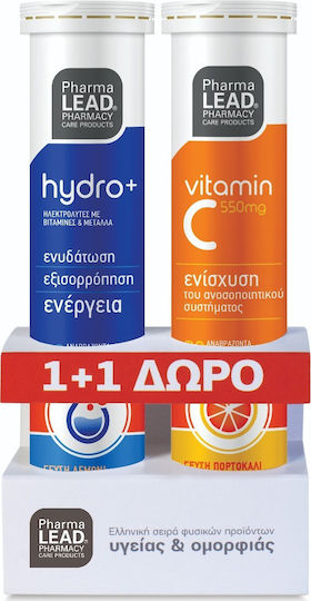 Pharmalead Hydro+ & Vitamin C 550mg Special Food Supplement for Immune System Support 2 x 20 Effervescent Tablets Multicoloured