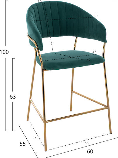 Hocker Bar mit Rückenlehne Gepolstert mit Samt Theodore Cypress 60x55x100cm