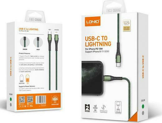 Ldnio LC111 Geflochten USB-C zu Lightning Kabel 30W Gray 1m