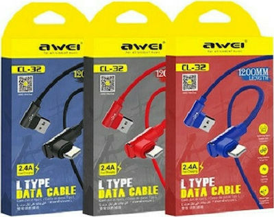 Awei Angle (90°) / Regular USB to Lightning Cable Κόκκινο 1.2m (cl-32)
