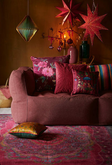 PiP Studio Μαξιλάρι Καναπέ Fleur Grandeur από Βελούδο Κόκκινο 60x60εκ.