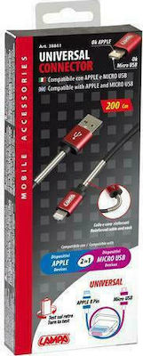 Lampa Regular USB to Lightning / micro USB Cable Κόκκινο 2m (L3884.1/T)