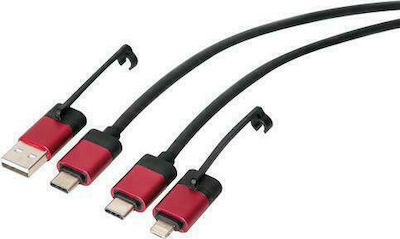 Lampa Regular USB to Lightning / Type-C / micro USB Cable Κόκκινο 1m (L3884.6/T)