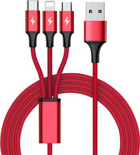 Unitek Geflochten USB zu Blitzschlag / Typ-C,TC-TC / Micro-USB Kabel 3A Rot 1.2m (C4049RD)