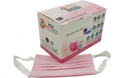 Poli Mey Med Pain Free Soft Elastic Ears Type II Маска за защита За еднократна употреба Хирургически тип II Розов 50бр