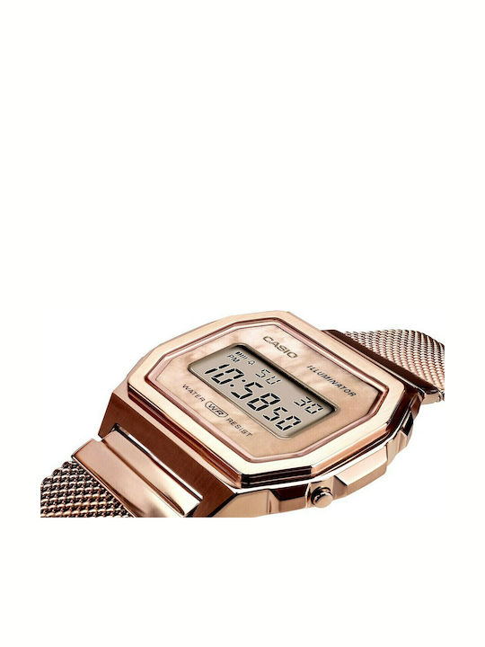 Casio Vintage Digital Women's Watch Chronograph with Pink Gold Metal Bracelet