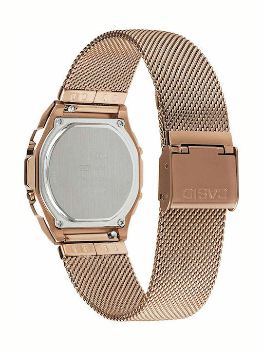 Casio Vintage Digital Women's Watch Chronograph with Pink Gold Metal Bracelet