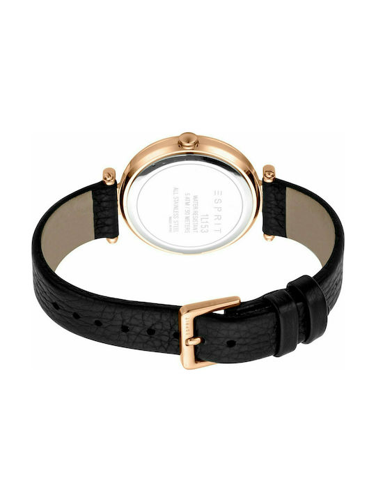 Esprit Watch with Black Leather Strap