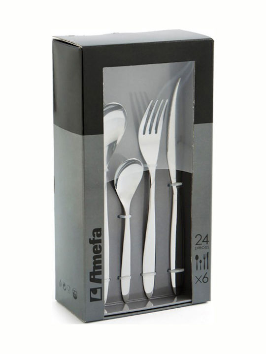 Amefa 24-Piece Stainless Steel 18/10 Silver Cutlery Set Actual