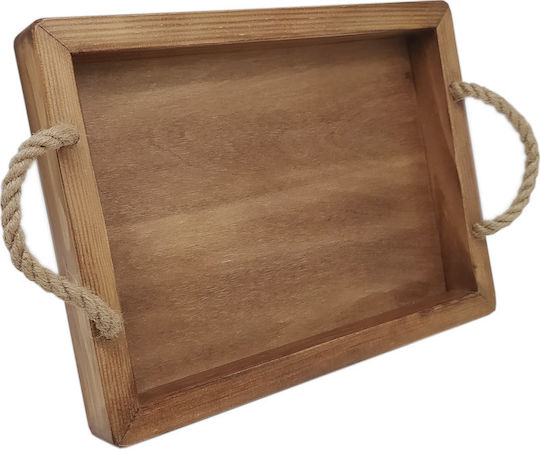 Korres Craft Wooden Rectangular Serving Tray with Handles in Brown Color 30x22.5x4.5cm 236-130-03 1pcs