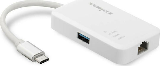 Edimax USB 3.1 3 Port Hub with USB-C / Ethernet Connection White