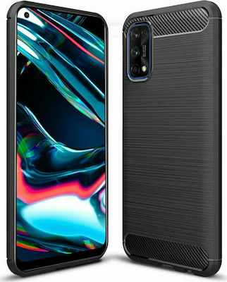 Powertech Carbon Umschlag Rückseite Silikon Schwarz (Realme 7 Pro) MOB-1696