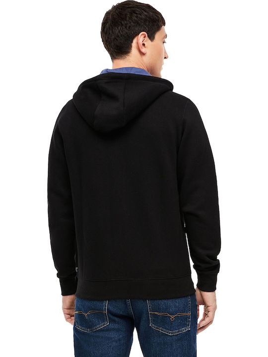 S.Oliver Men's Sweatshirt Jacket with Hood and Pockets Black