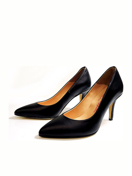 Leder Pumps mit Dünn mittelhohem Absatz Schwarz