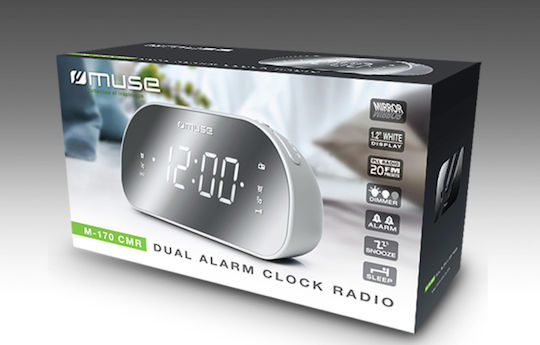 Muse Tabletop Digital LED Clock with Alarm Clock & Radio Silver M-170CMR