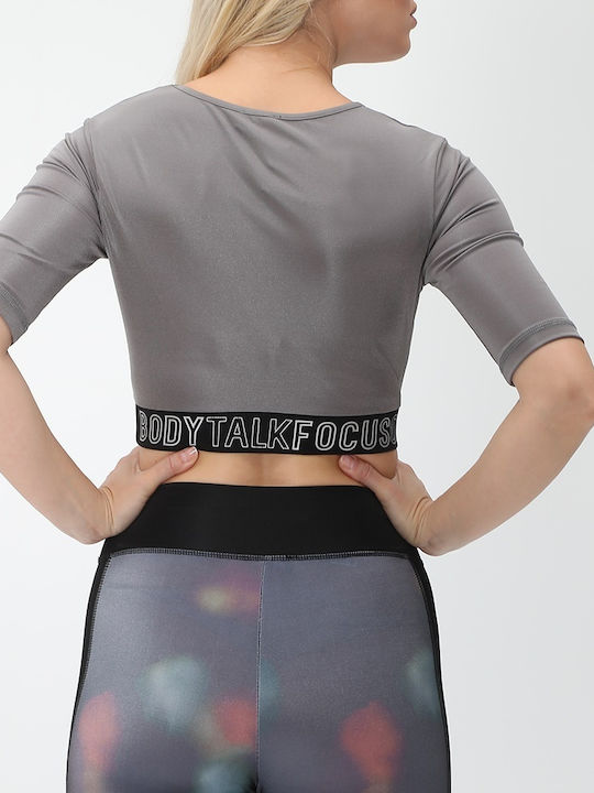 BodyTalk 1202-906320 Γυναικείο Crop Top Κοντομάνικο Καλοκαιρινό Ασημί