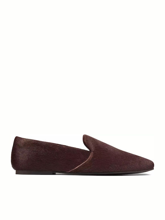 Pure Slip Leather Women's Loafers in Burgundy Color