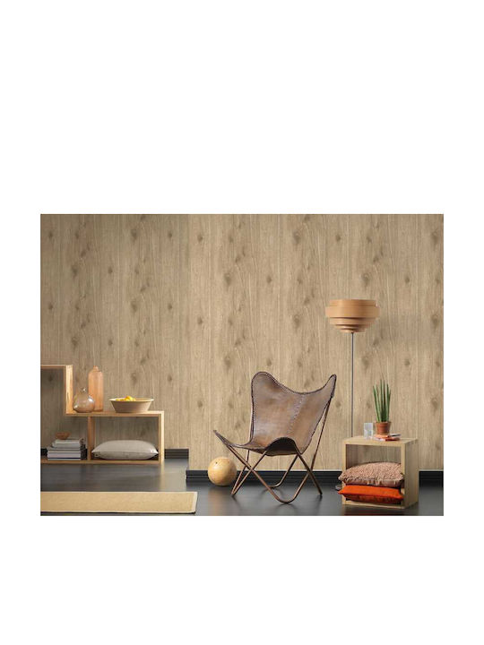 Wall Wallpaper Wood Stone Vinyl Beige 1000x53cm Washable