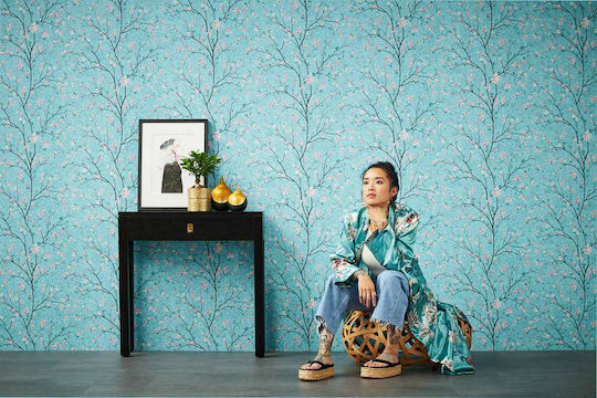 Tapete Floral Vinyl Türkis L1005xB53cm Waschbar 379123