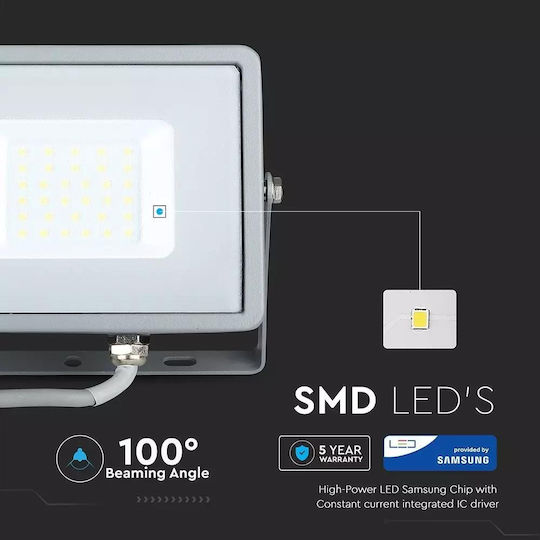 V-TAC Αδιάβροχος LED Προβολέας 30W Топло бяло 3000К IP65