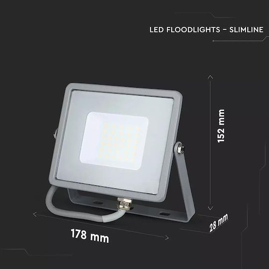 V-TAC Αδιάβροχος LED Προβολέας 30W Топло бяло 3000К IP65