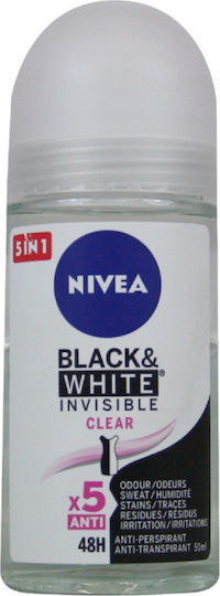 Nivea Invisible For Black & White Clear Anti-perspirant Αποσμητικό 48h σε Roll-On 50ml