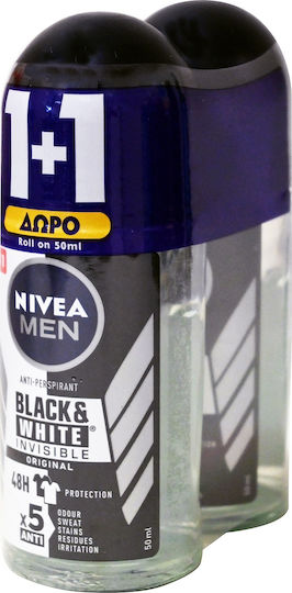 Nivea Men Invisible for Black & White Anti-perspirant Deodorant 48h In Roll-On 2x50ml