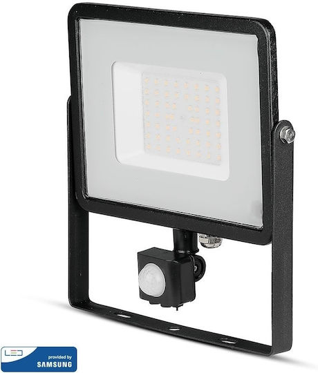 V-TAC Waterproof LED Floodlight 50W Warm White 3000K with Motion Sensor IP65