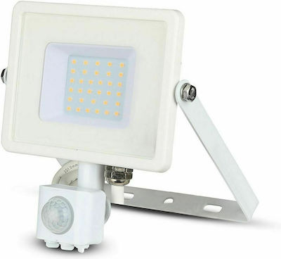 V-TAC Wasserdicht LED Flutlicht 30W Warmes Weiß 3000K mit Bewegungssensor IP65