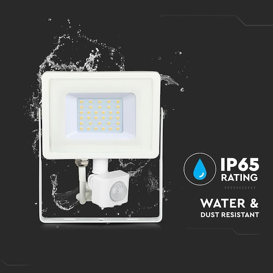 V-TAC Vt-30-s Waterproof LED Flood Light 30W Natural White 4000K with Motion Sensor IP65