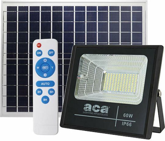 Aca Waterproof Solar LED Floodlight 60W Cold White 6000K with Remote Control IP66