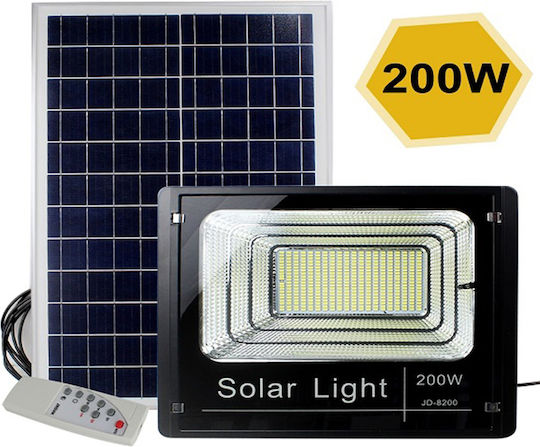 Factory JD-8200 Στεγανός Ηλιακός Προβολέας LED 200W Ψυχρό Λευκό 6000K με Τηλεχειριστήριο IP67