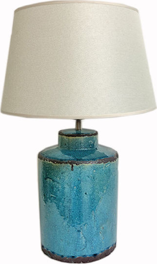 Art et Lumiere Ceramic Table Lamp with White Shade and Blue Base