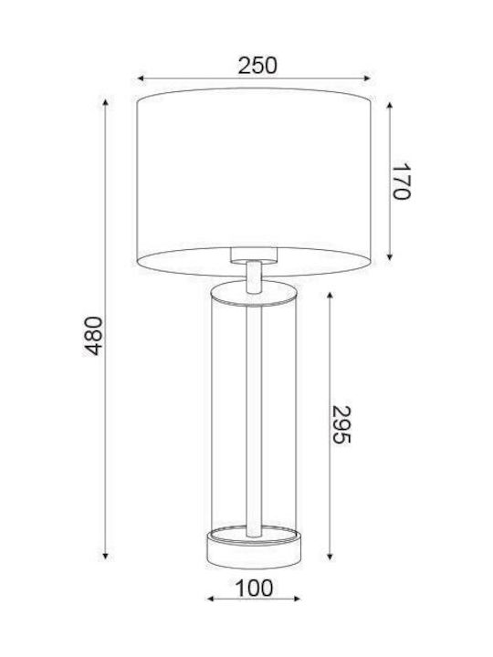 Aca Antelino Metal Table Lamp for Socket E27 with White Shade and Transparent Base