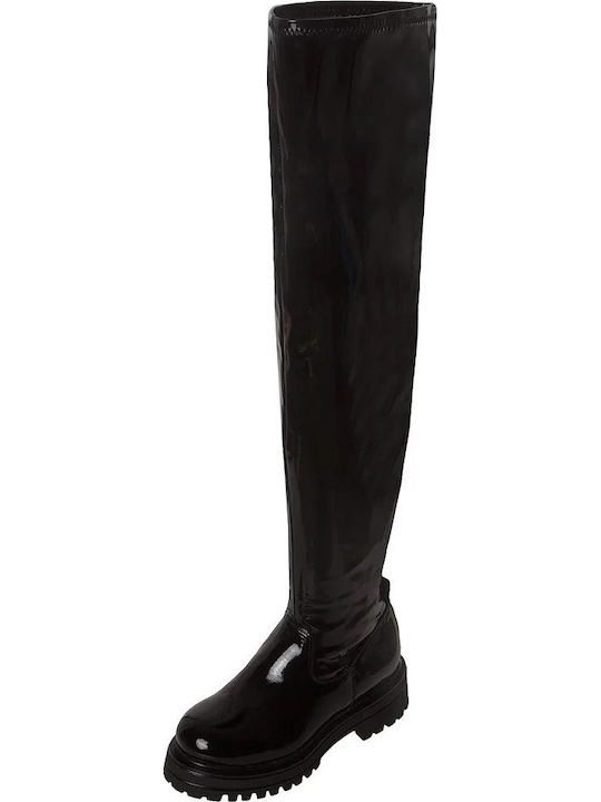 Damenstiefel Über dem Knie aus Lackleder Schwarz