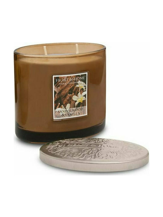 Heart & Home Scented Soy Candle Διπλό Φυτίλι Jar with Scent Sandalwood & Vanilla Brown 230gr 1pcs