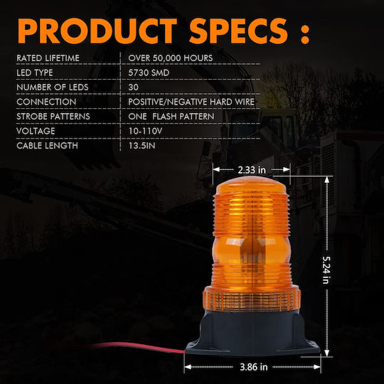 GloboStar Auto-Leuchtturm LED 10 - 30V Wasserdicht mit Orange Beleuchtung