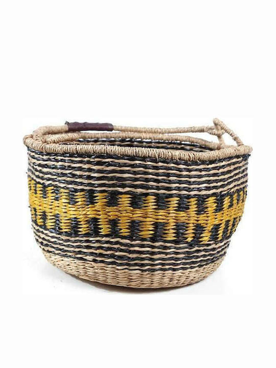 Soulworks Cocktail Dekorativer Korb Korbweide mit Griffen Black-Yellow-Natural 35x35x20cm