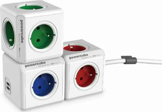 Allocacoc Extended PowerCube 5 Sockets with Cable 1.5m Green