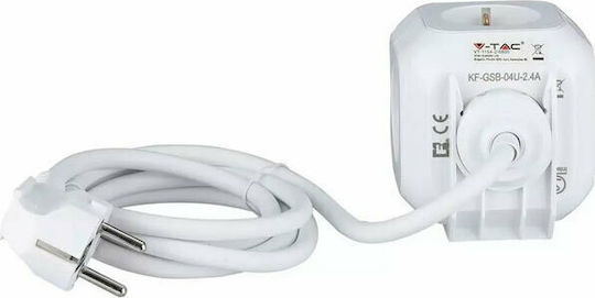 V-TAC Πολύπριζο 4 Θέσεων με 2 USB-A και Καλώδιο 1.4m