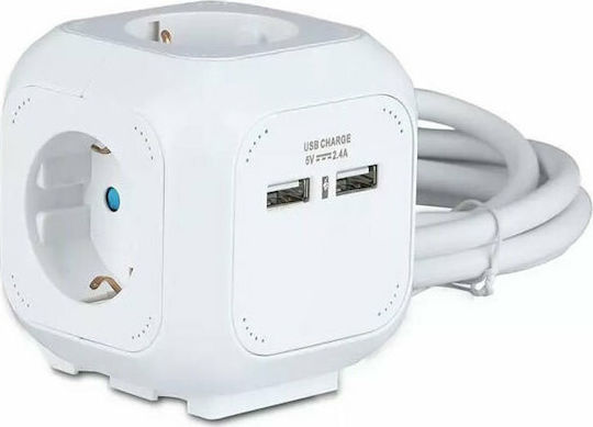 V-TAC Πολύπριζο 4 Θέσεων με 2 USB-A και Καλώδιο 1.4m