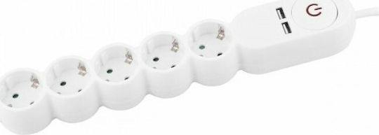 Spot Light Πολύπριζο 5 Θέσεων με 2 USB-A, Διακόπτη και Καλώδιο 1.4m