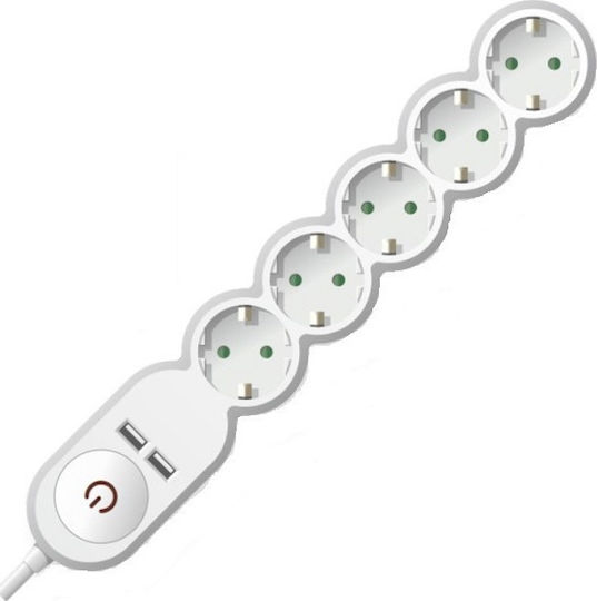 Spot Light Πολύπριζο 5 Θέσεων με 2 USB-A, Διακόπτη και Καλώδιο 1.4m
