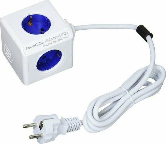 Allocacoc Extended PowerCube 4 Prize cu 2 USB-A și Cablu 1.5m