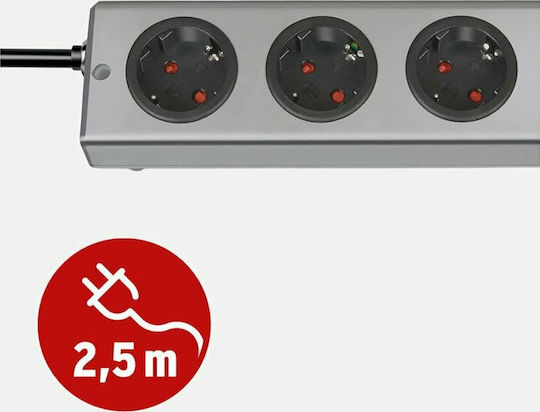 Brennenstuhl Super-Solid Line Power Strip 5 Sockets with Switch and Cable 2.5m Silver