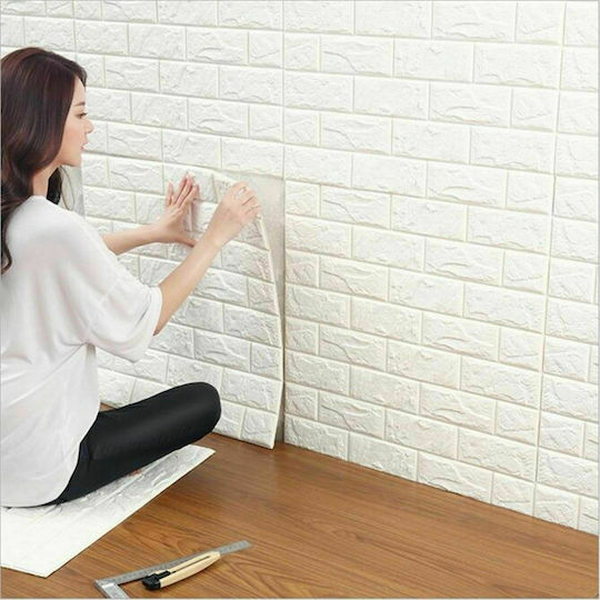 3D Πάνελ Τοίχου Αυτοκόλλητο Λευκό Λευκό 70x77εκ.