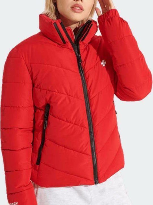 Women's Short Puffer Jacket for Winter Red